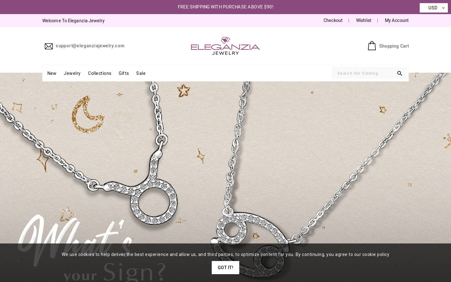 eleganziajewelry.com homepage screenshot