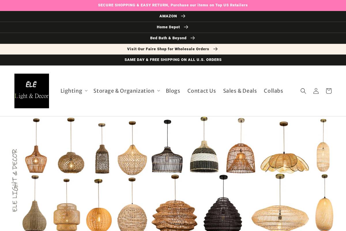 elelightanddecor.com homepage screenshot