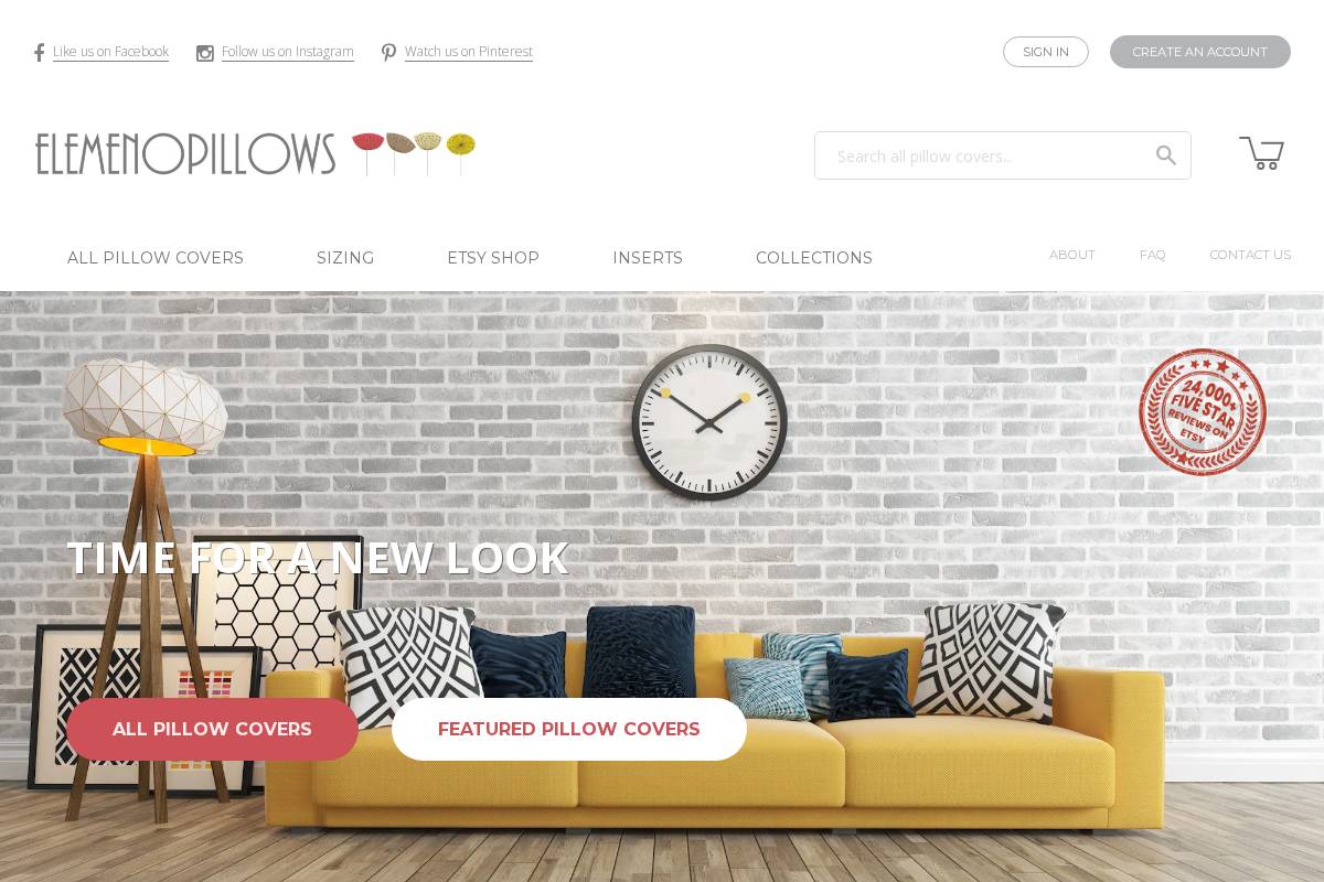 elemenopillows.com homepage screenshot