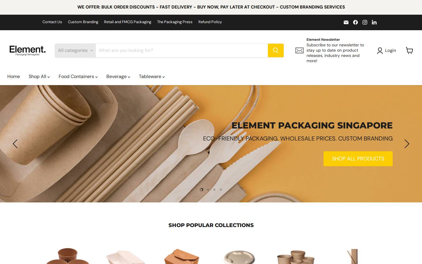 element-packaging.com homepage screenshot