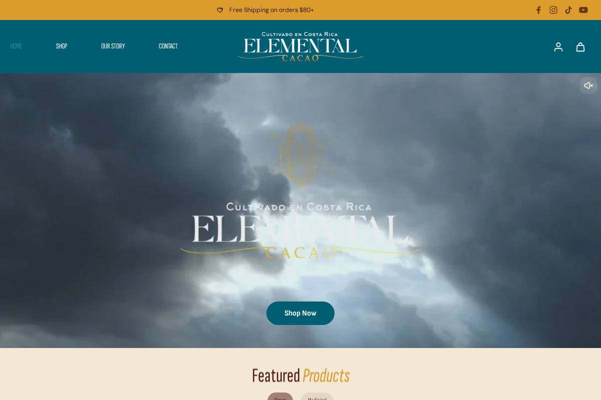 elementalcacao.com homepage screenshot