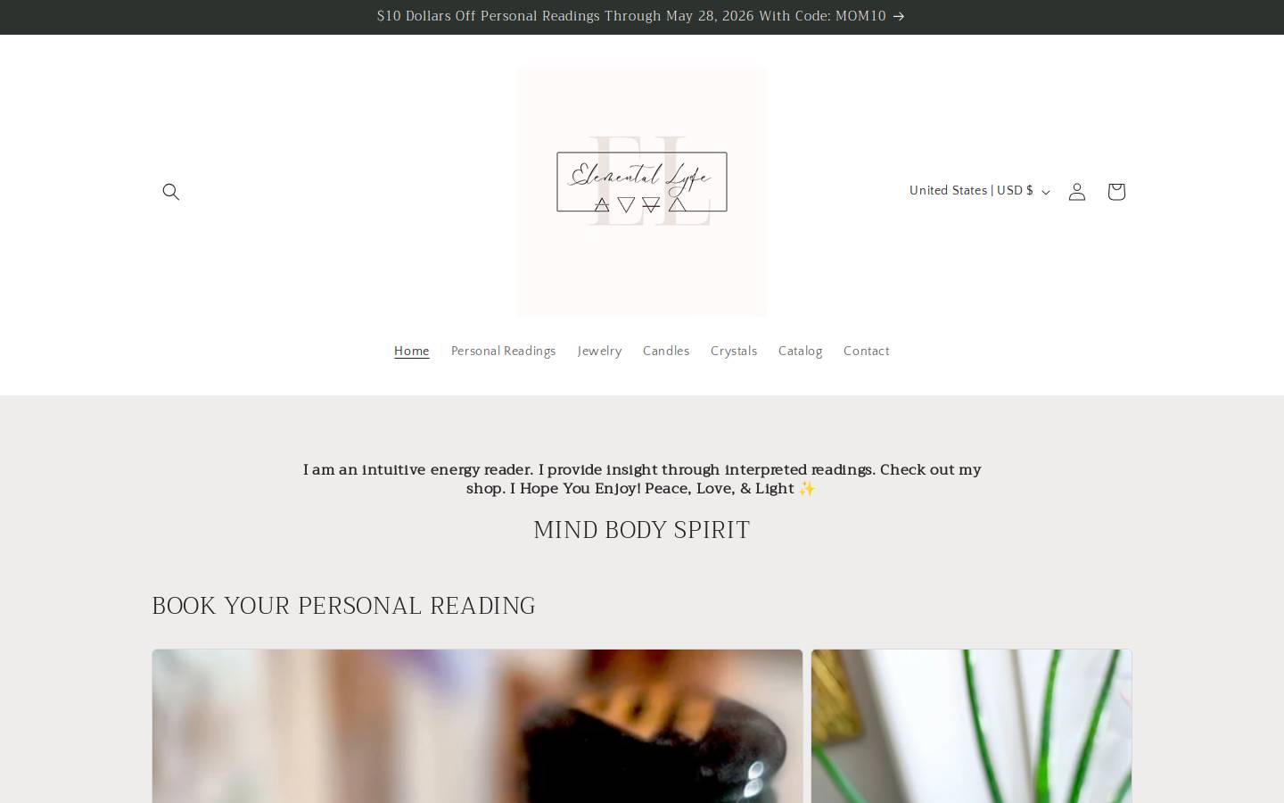 elementallyfe.com homepage screenshot