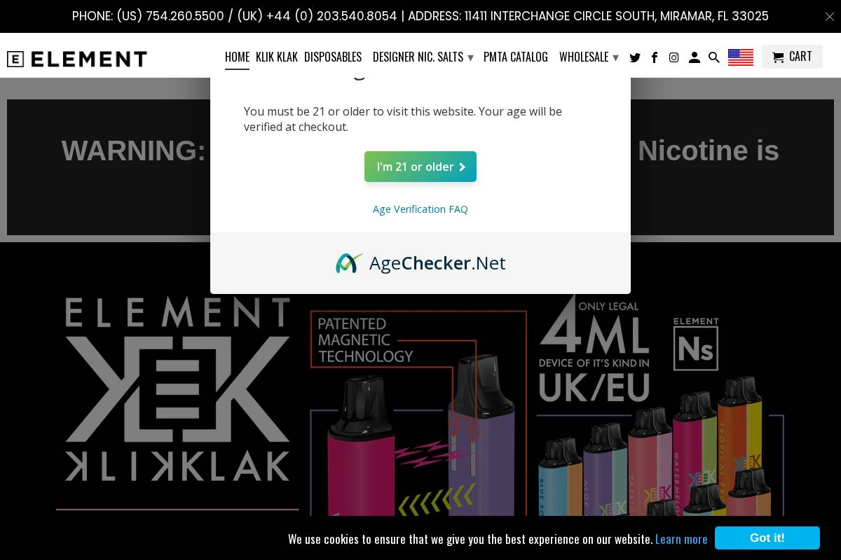 elementeliquids.com homepage screenshot