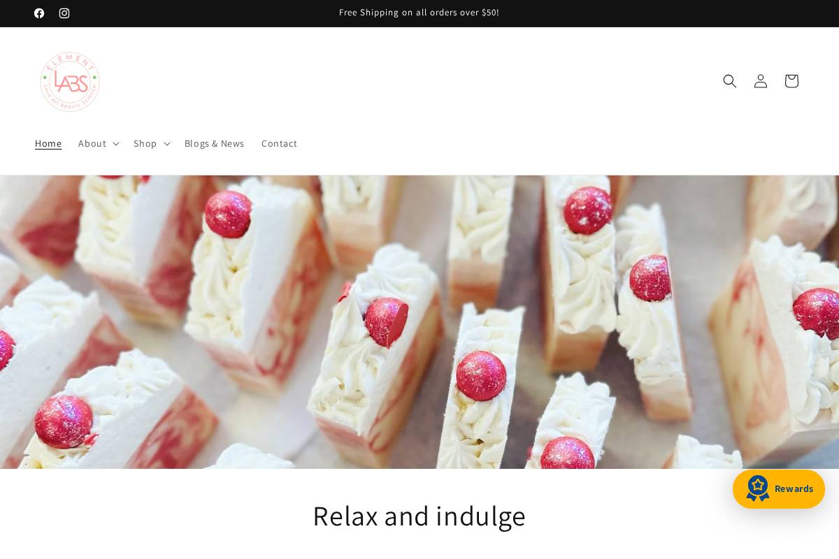 elementlabsbathandbody.com homepage screenshot