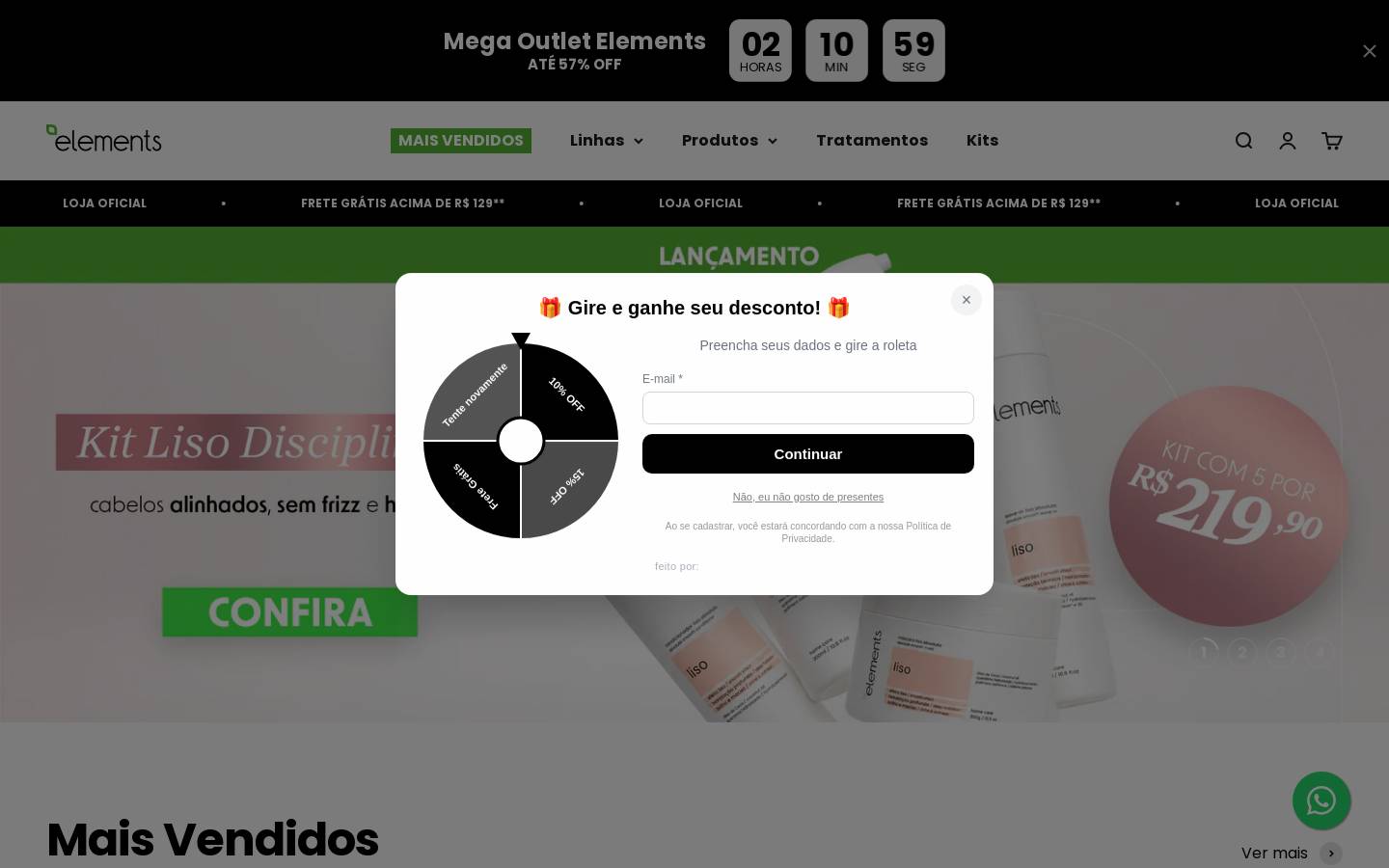 elementscosmeticos.com.br homepage screenshot