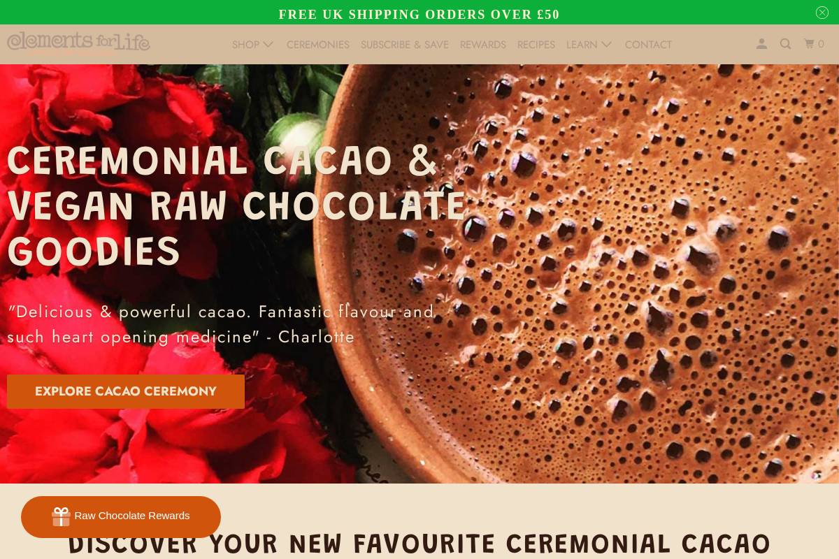 Elements for Life homepage screenshot