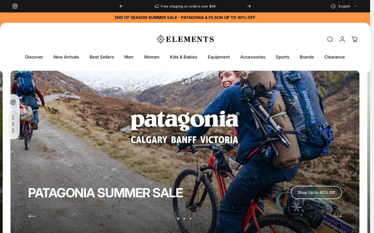 elementsoutfitters.ca homepage screenshot