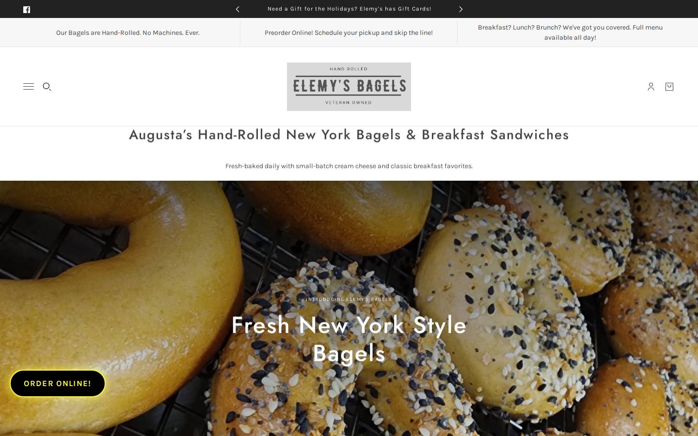 elemysbagels.com homepage screenshot