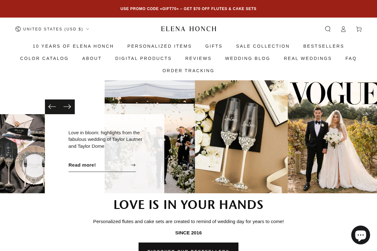 Elena Honch Wedding homepage screenshot