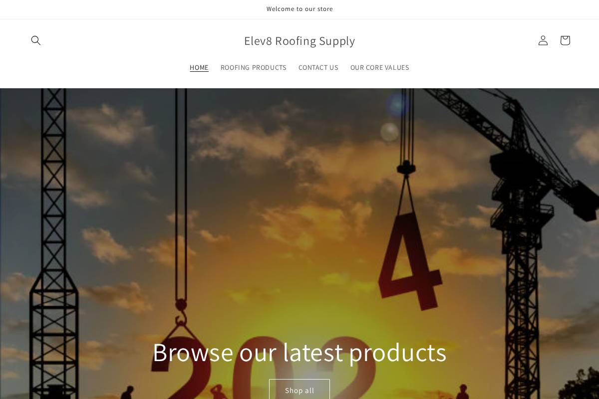 elev8roofingsupply.com homepage screenshot