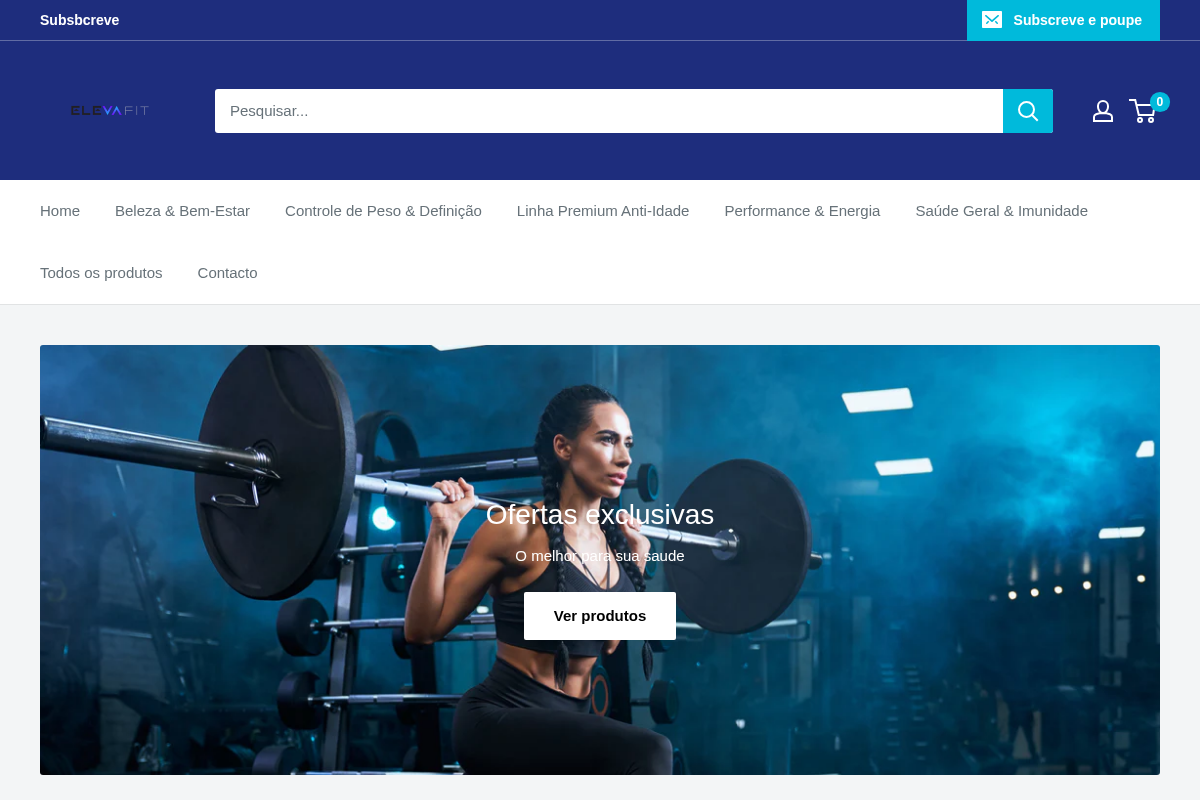 Elevafitt Suplementos homepage screenshot