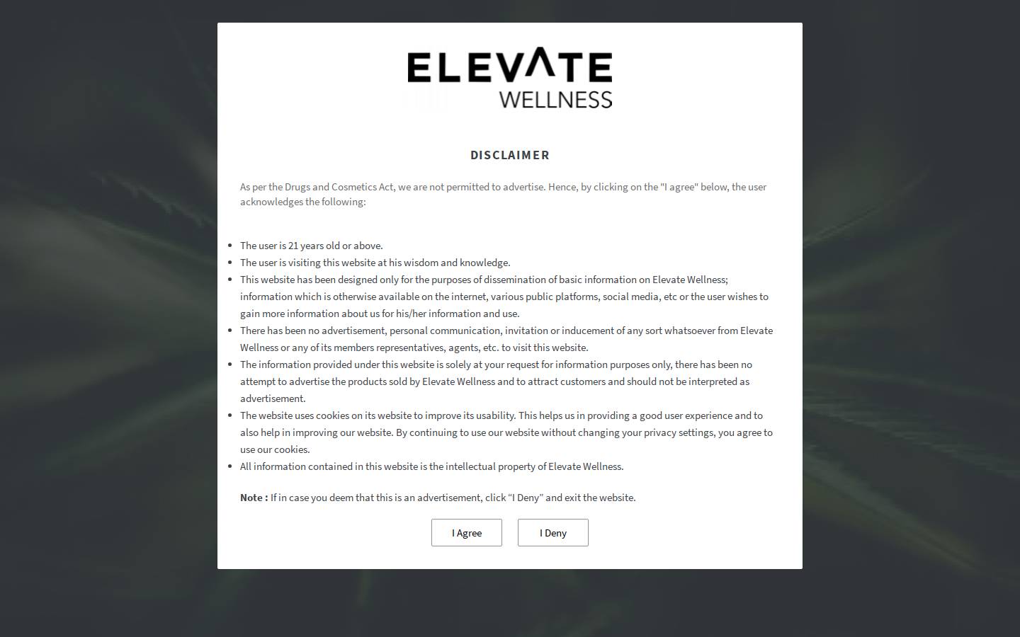 elevatecbd.in homepage screenshot