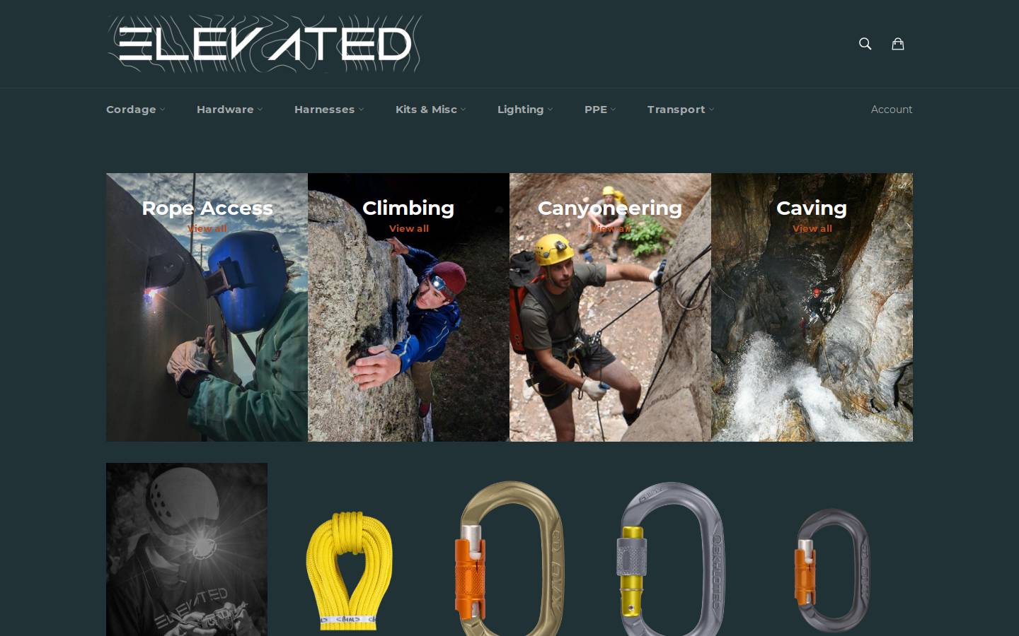elevatedclimbing.com homepage screenshot