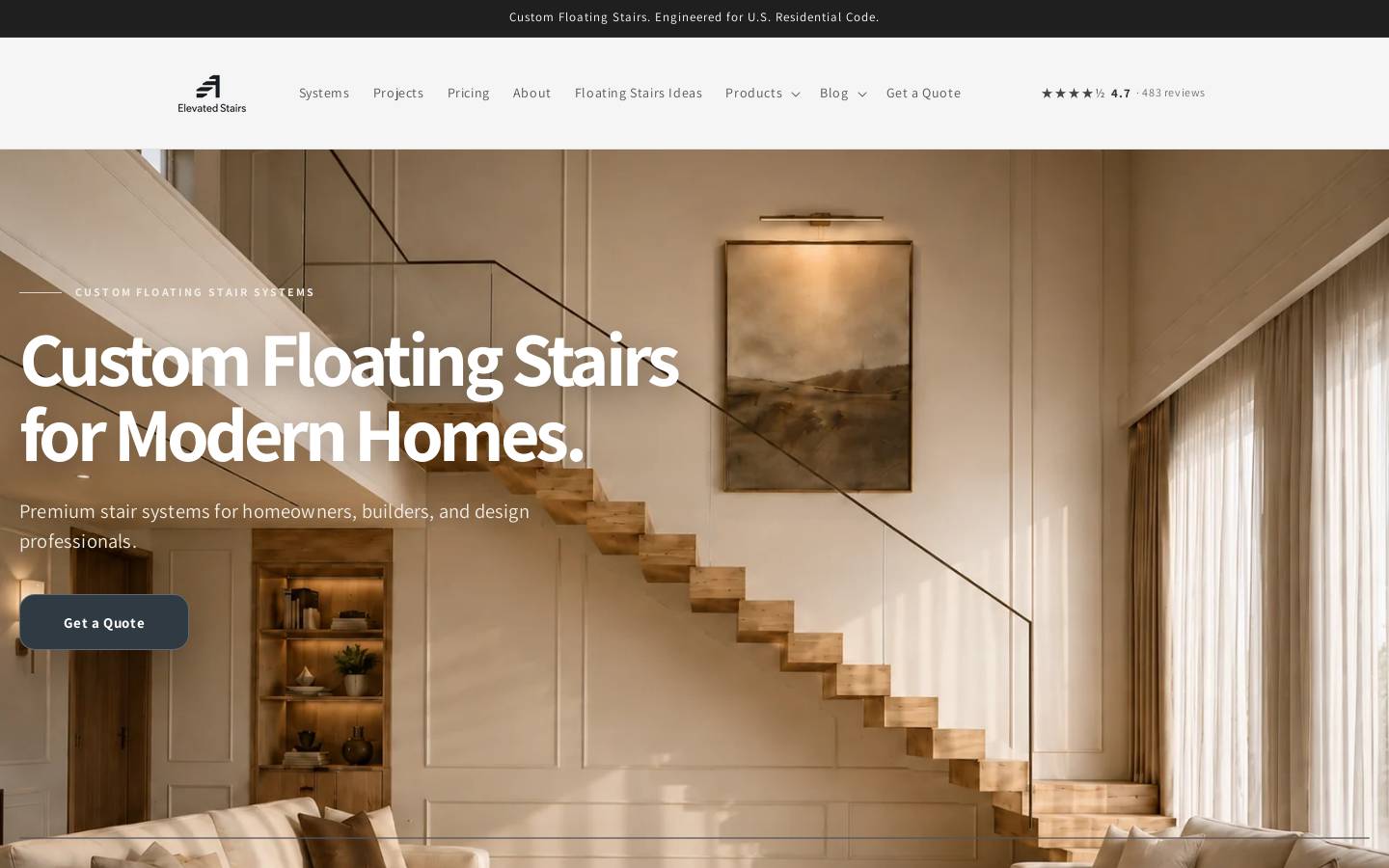 Elevated stairs homepage screenshot