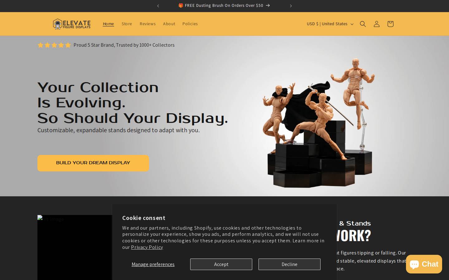 Elevatefiguredisplays homepage screenshot