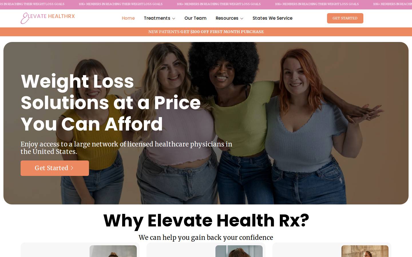 Elevatehealthrx homepage screenshot