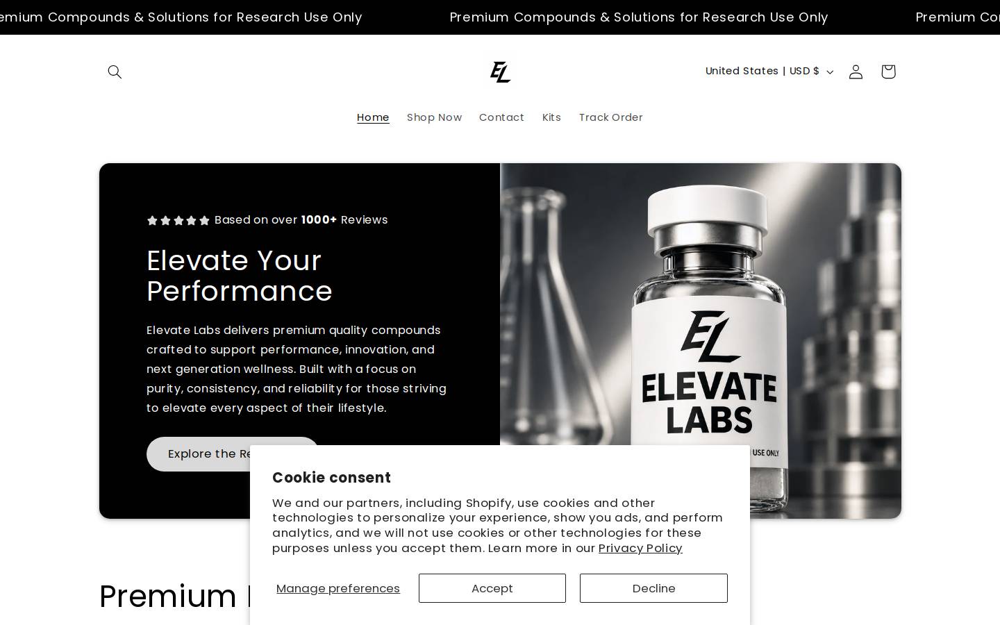 elevatelabs.shop homepage screenshot