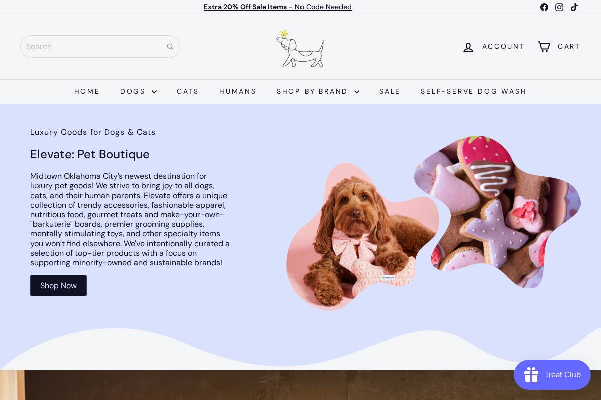 elevatepetboutique.com homepage screenshot