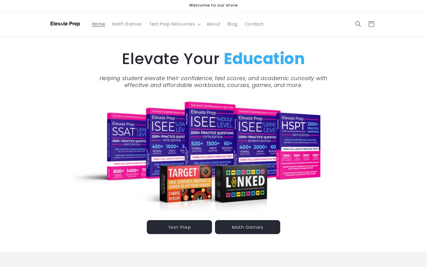 elevateprep.com homepage screenshot