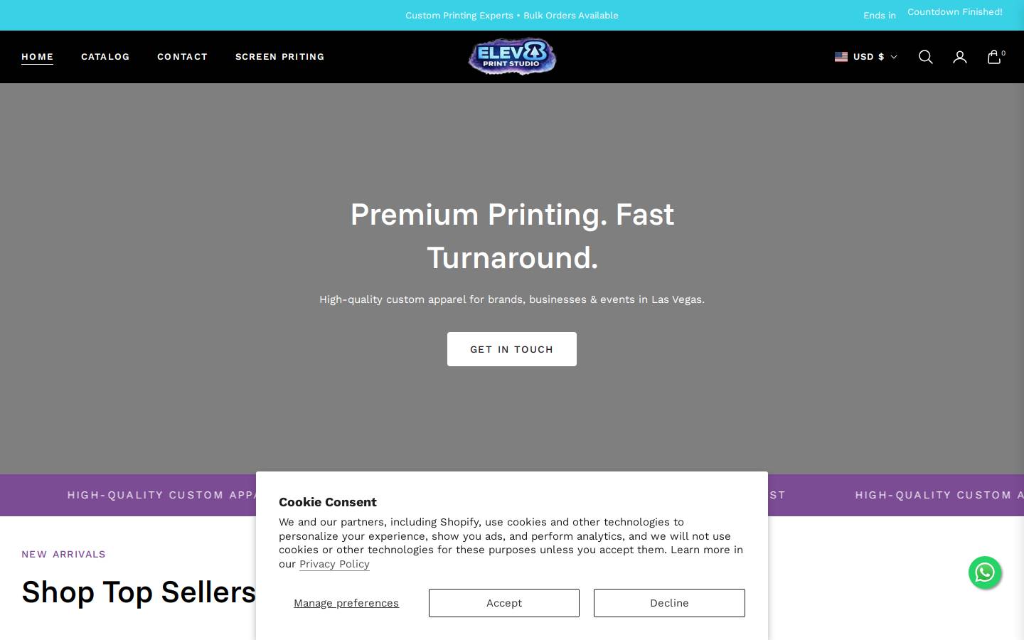 elevateprints.com homepage screenshot