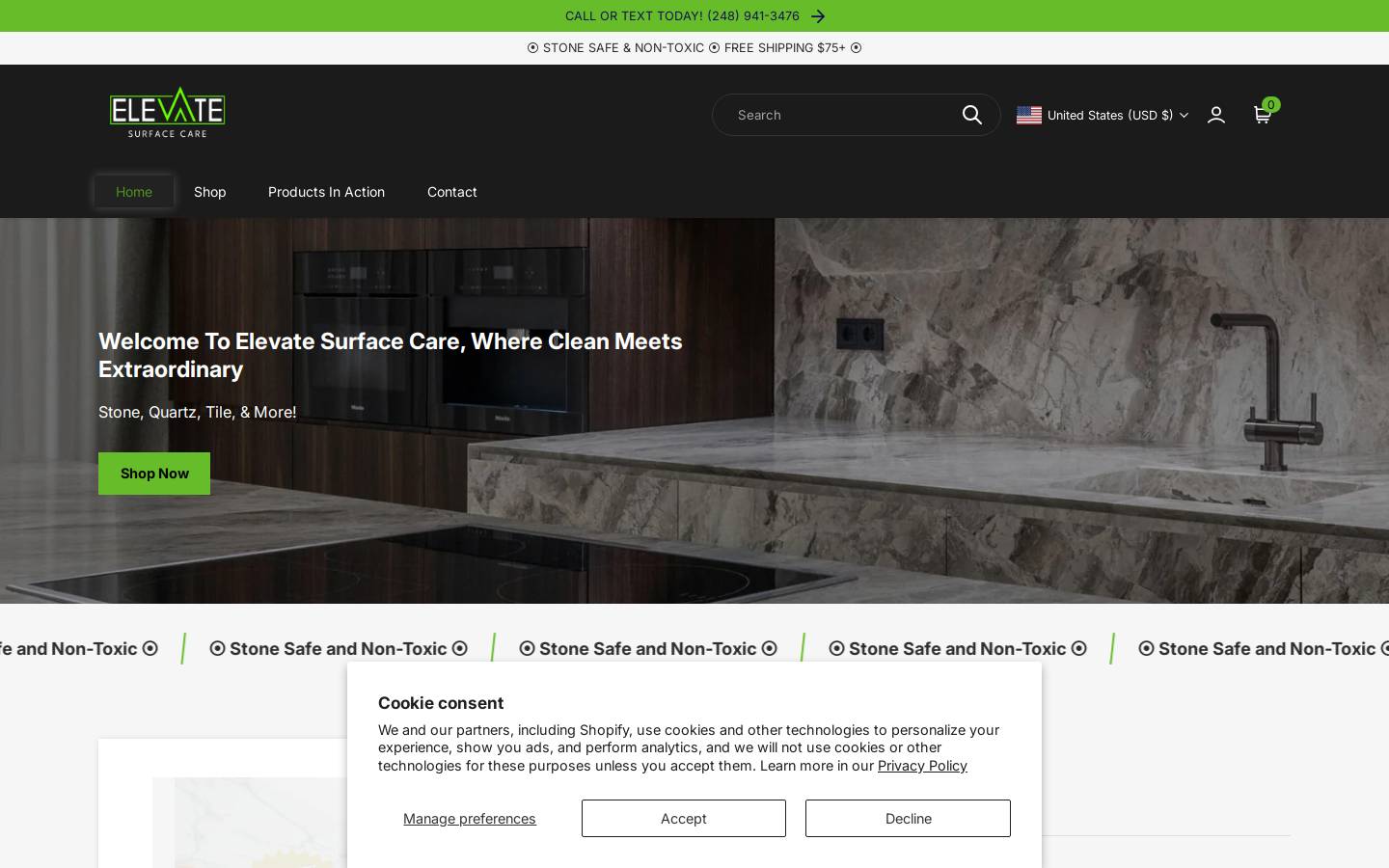 elevatesurfacecare.com homepage screenshot