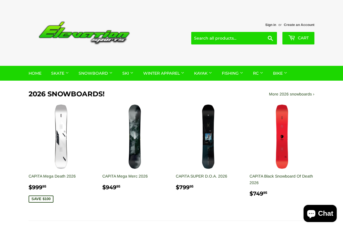 Elevation Sports homepage screenshot