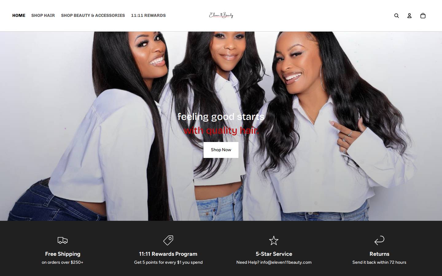 eleven11beauty.com homepage screenshot