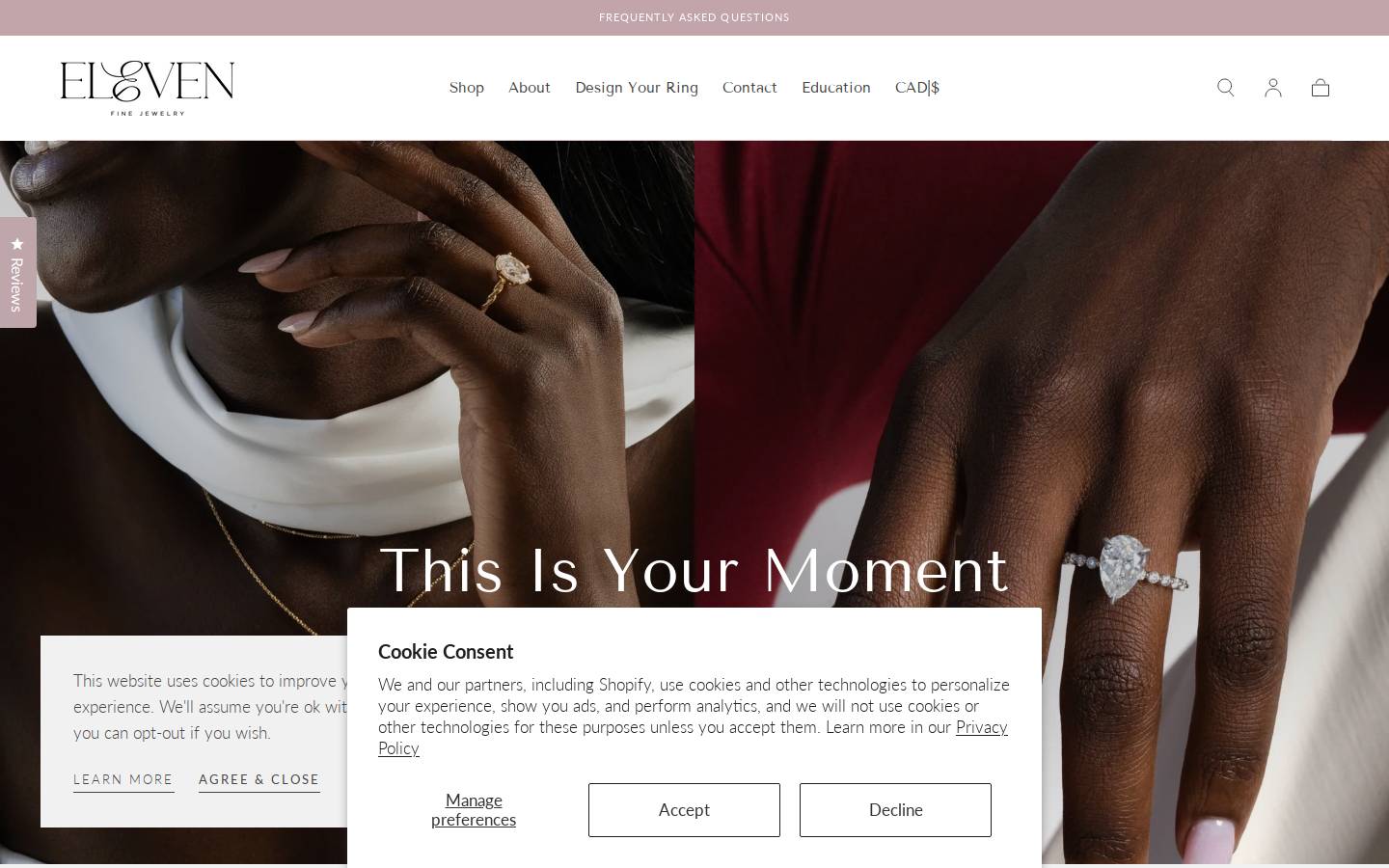 elevenfinejewelry.com homepage screenshot