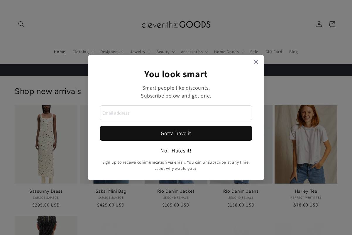 eleventhstgoods.com homepage screenshot