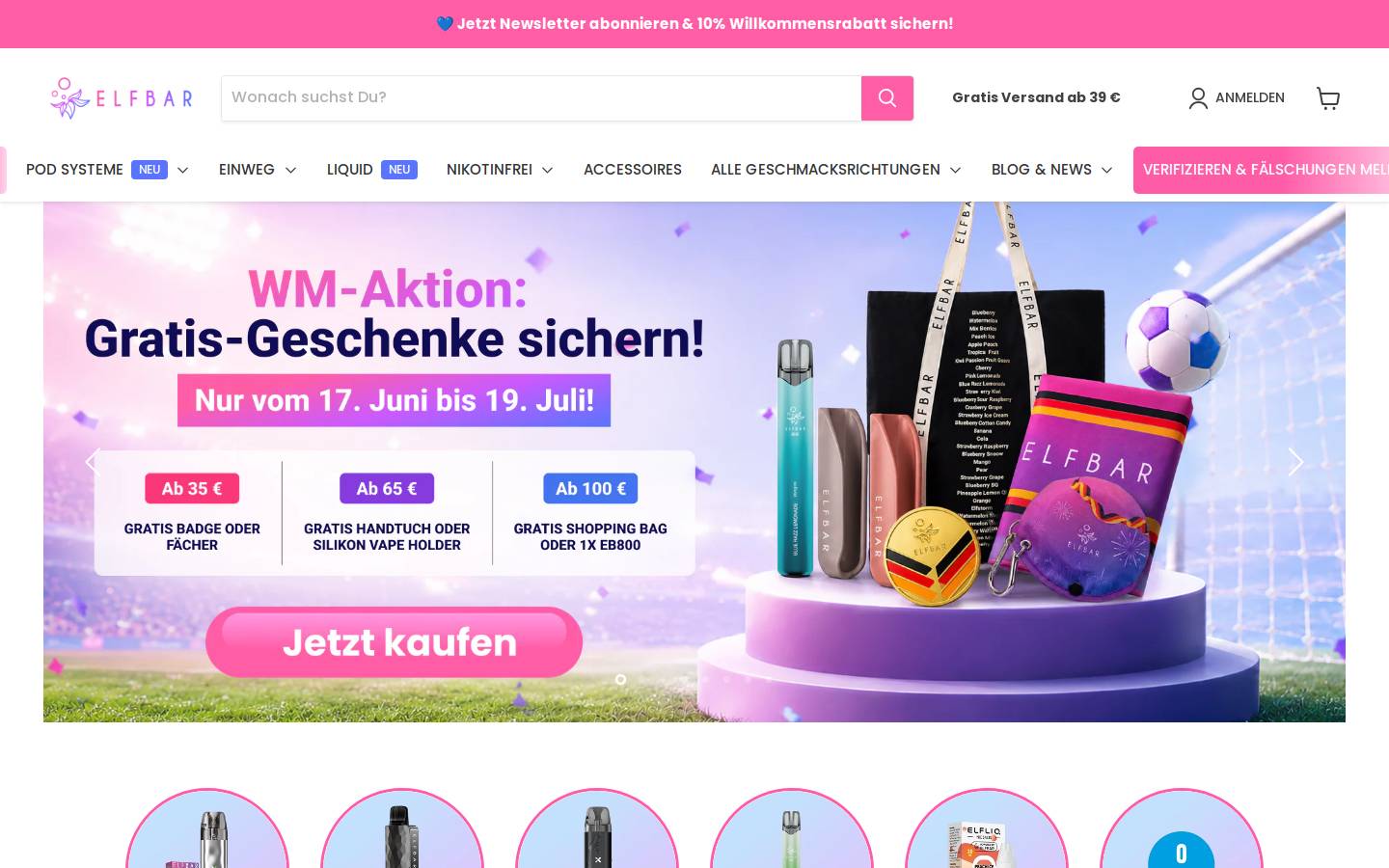 ELFBAR homepage screenshot