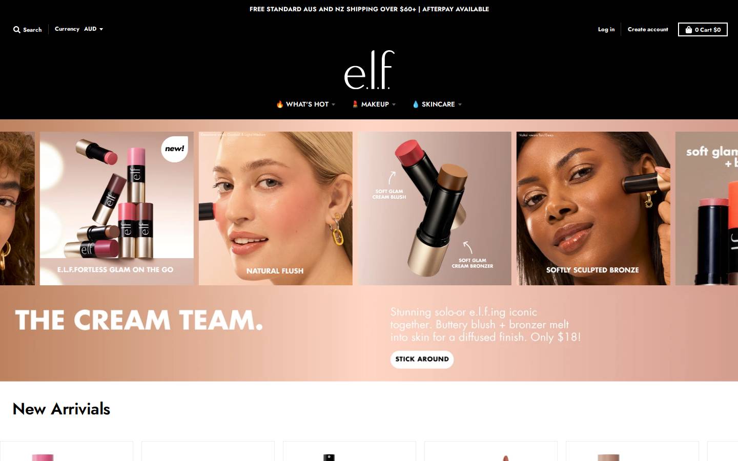 e.l.f. Cosmetics homepage screenshot
