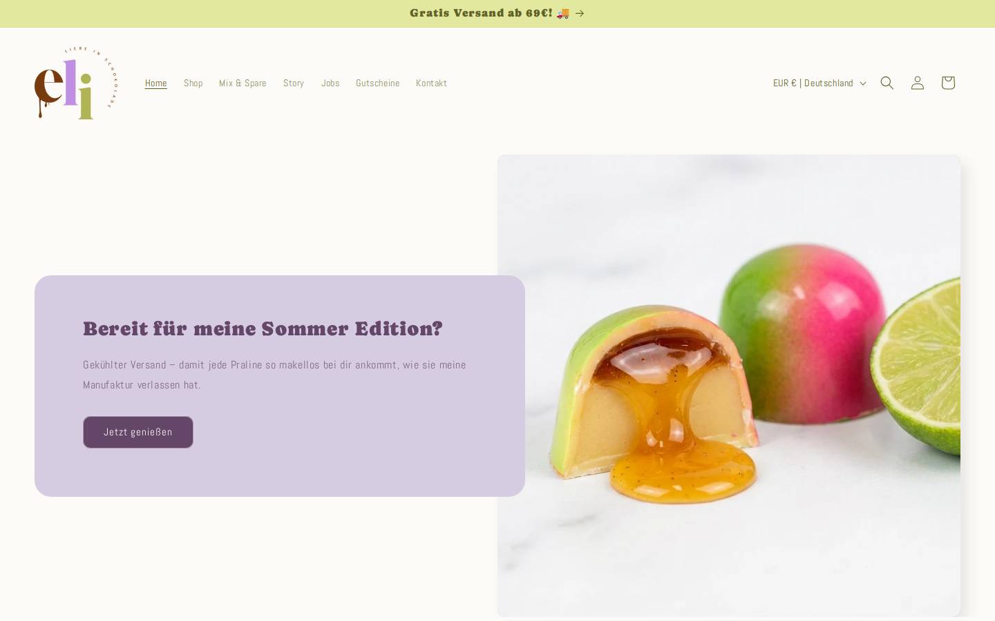 Eli Pralinen homepage screenshot