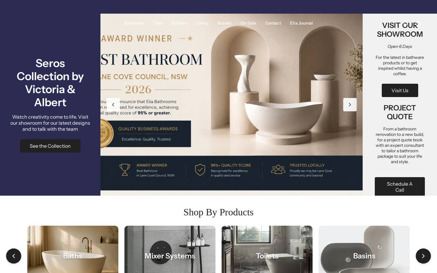 Eliabathrooms homepage screenshot