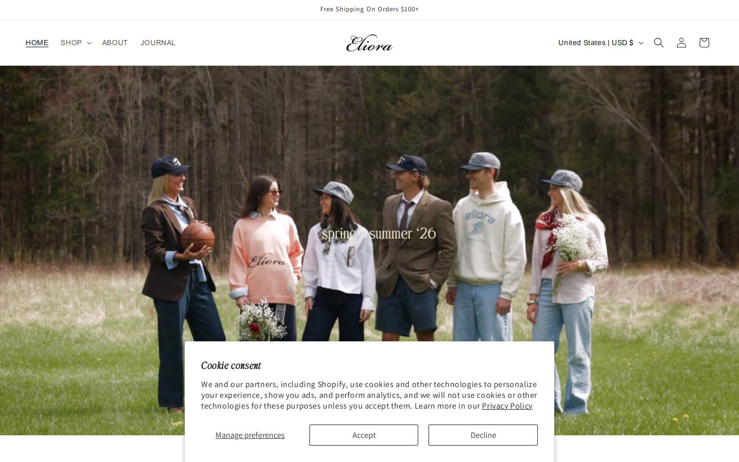 elioraclothing.com homepage screenshot