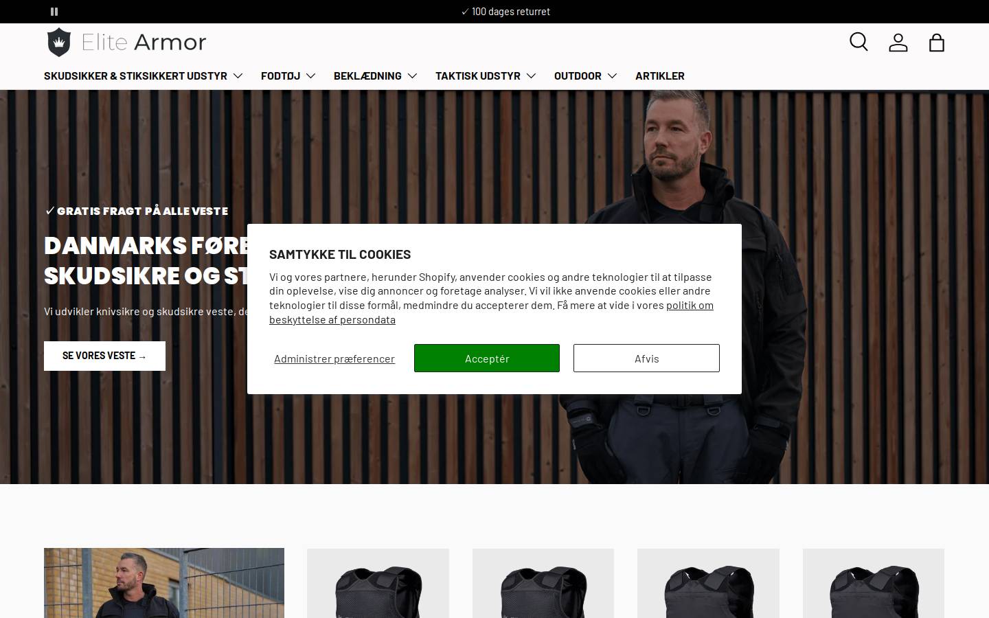 Elite-Armor.dk homepage screenshot