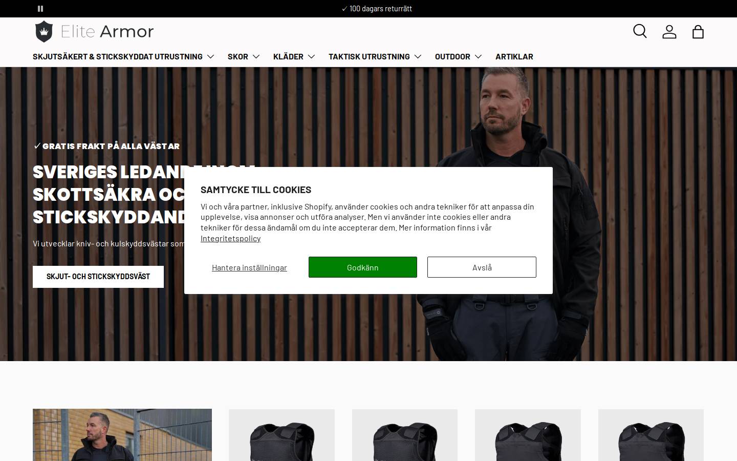 Elite-Armor.se homepage screenshot