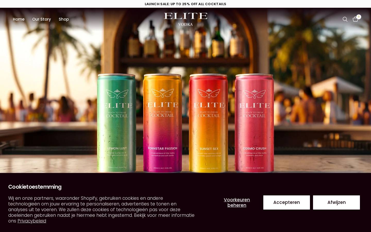 Elite Vodka homepage screenshot