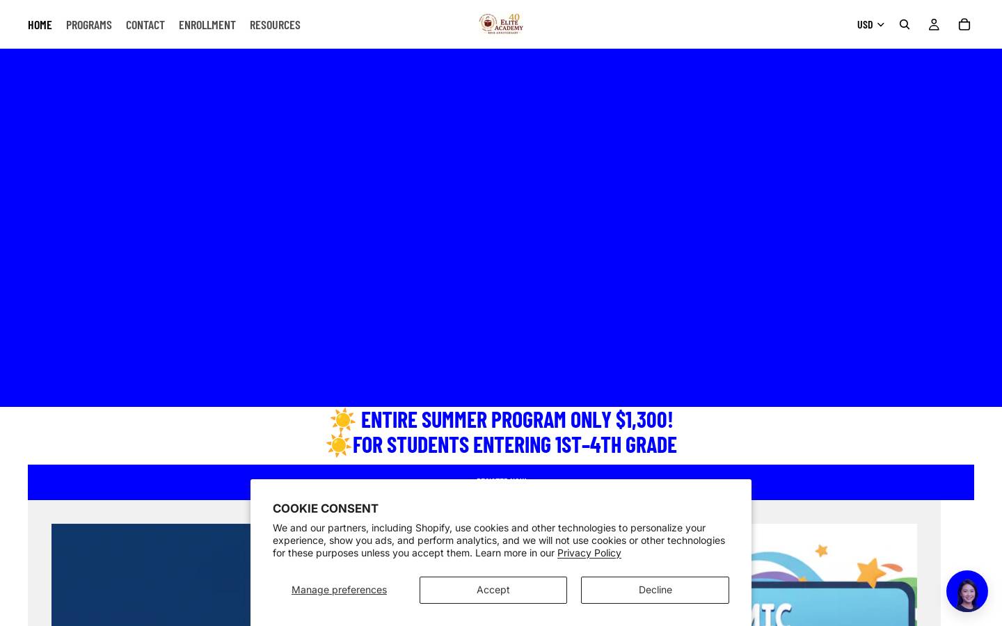 eliteacademy.com homepage screenshot