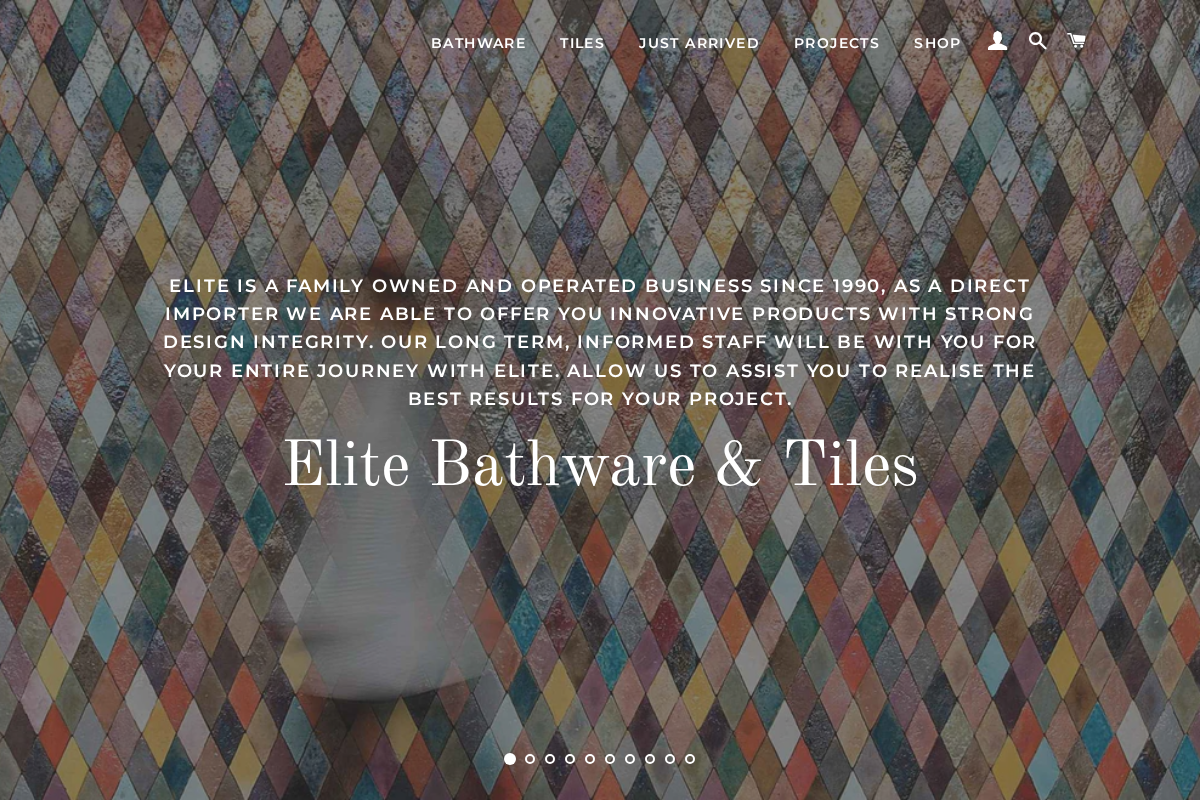 Elite Bathware & Tiles homepage screenshot