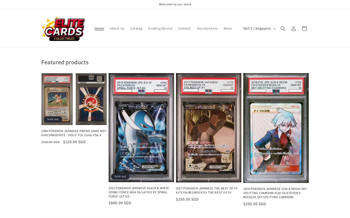 elitecardscollectibles.com homepage screenshot