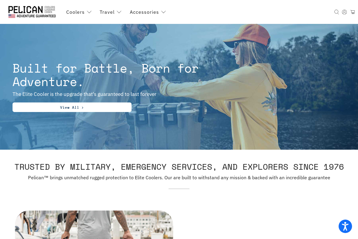 Shop Pelican Coolers homepage screenshot