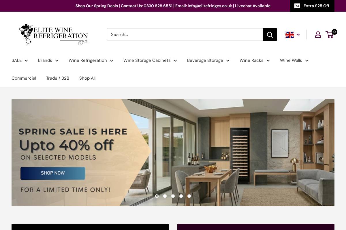 Elite Wine Refrigeration homepage screenshot