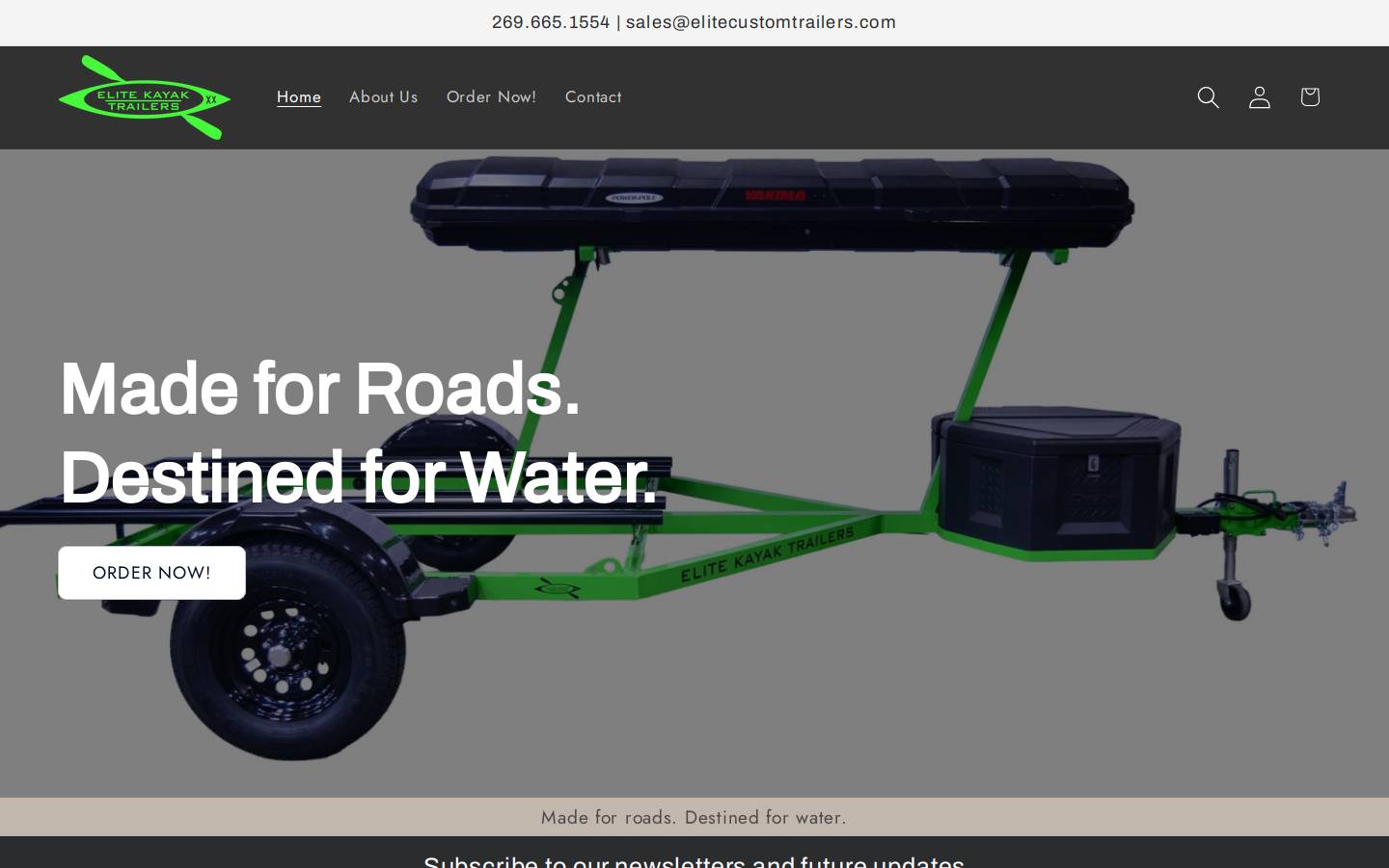 elitekayaktrailers.com homepage screenshot