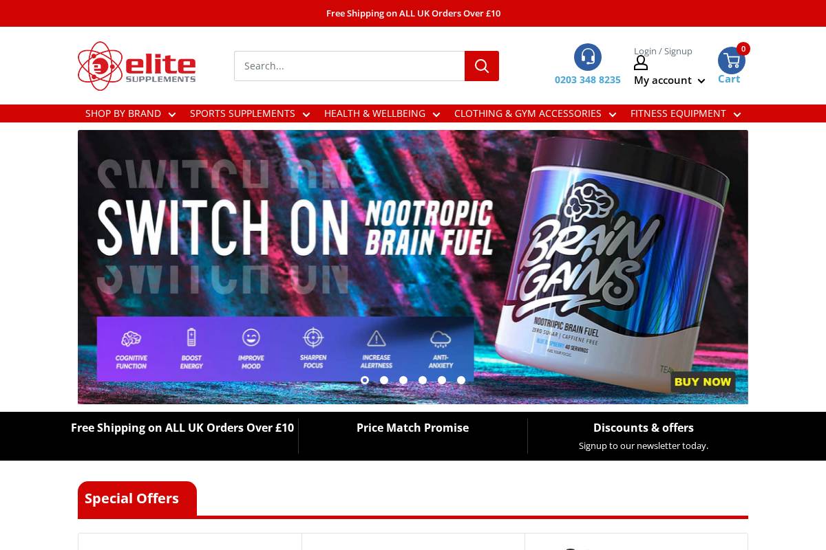 Elitesupplements homepage screenshot