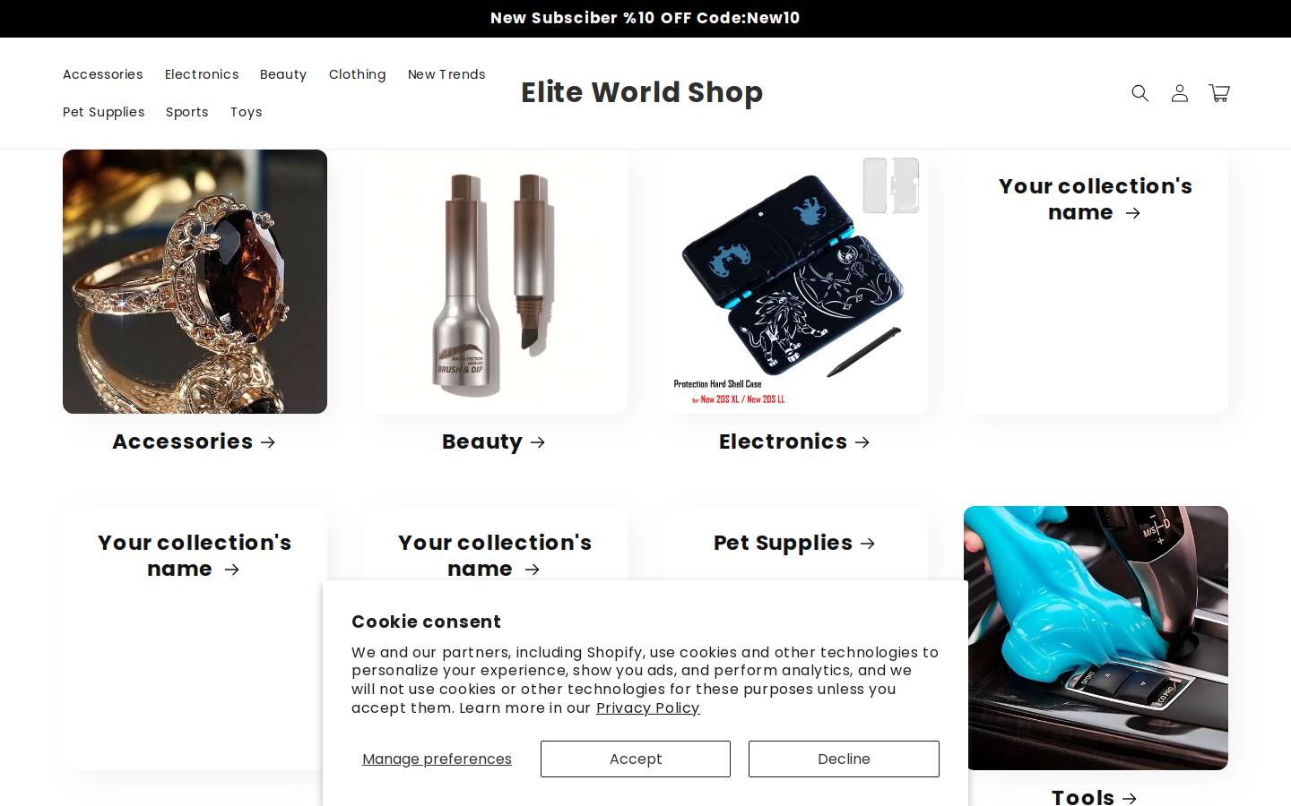 eliteworldshop.com homepage screenshot