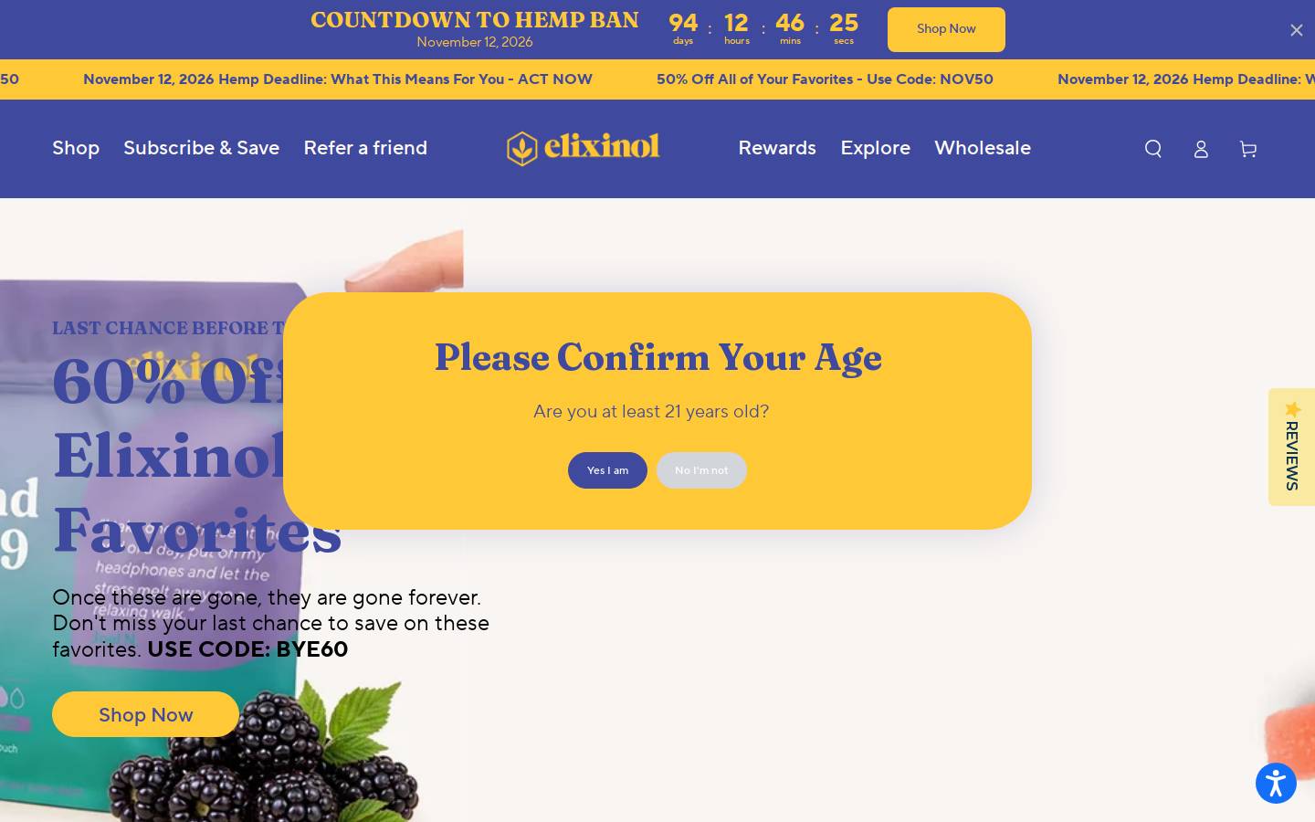 Elixinol homepage screenshot