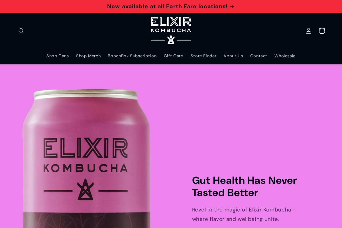 elixirkombucha.com homepage screenshot