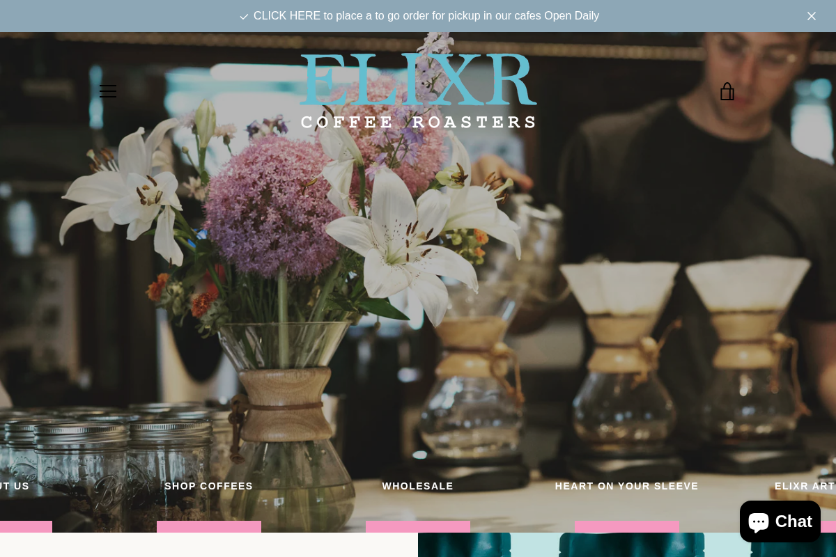 Elixr Coffee homepage screenshot