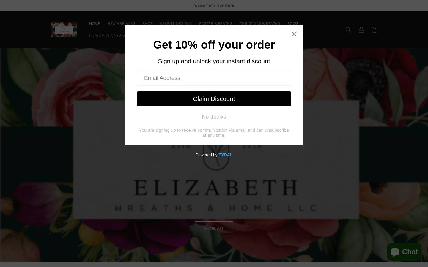 elizabethwreathshome.com homepage screenshot