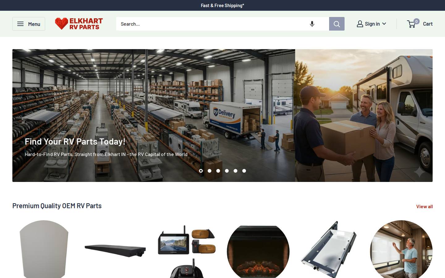 Elkhartrvparts homepage screenshot